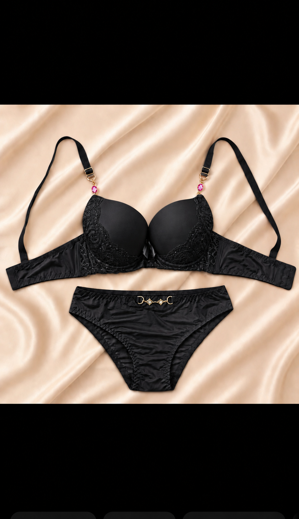 Midnight Elegance Lace Padded Bra Set – Black 🖤