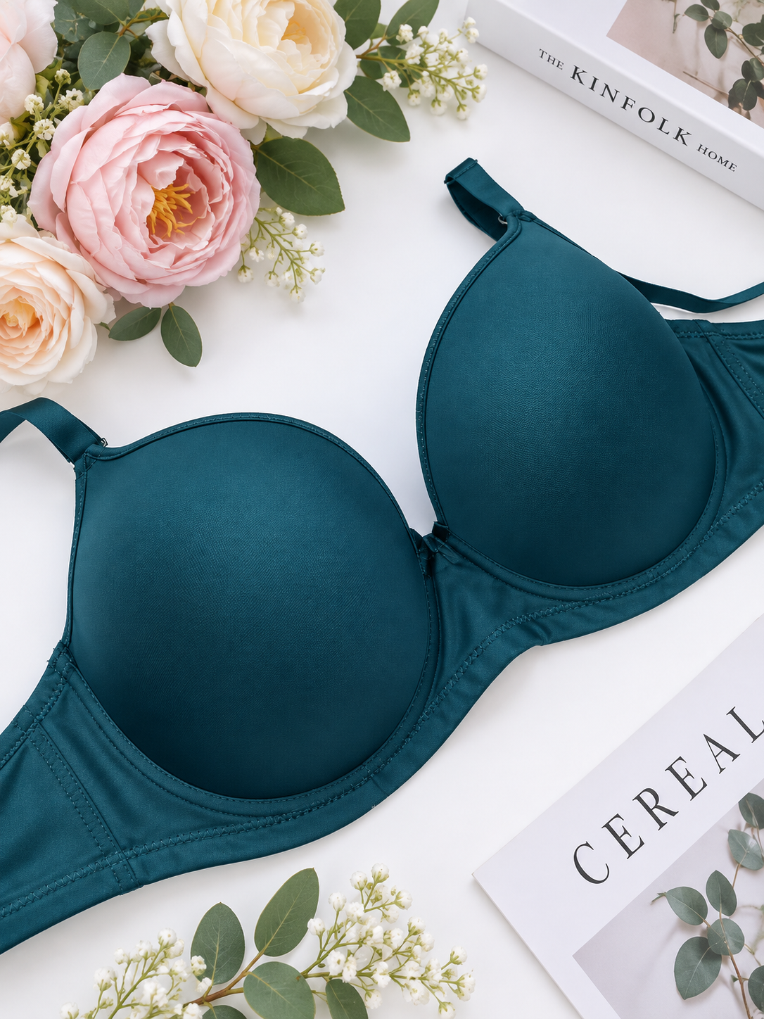 Dark Teal Green Smooth Thin Padded Support Bra -C Cup