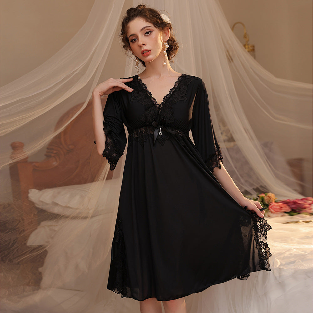 Premium Soft Women’s Black Lace Nighty 407